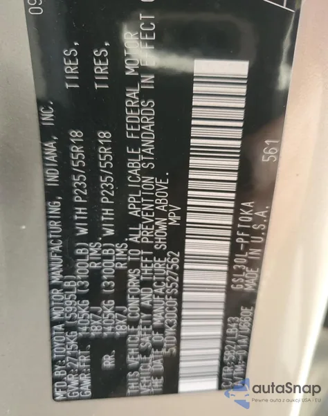 2015 Toyota Sienna Xle из США, поврежденный, VIN 5TDYK3DC0FS527562